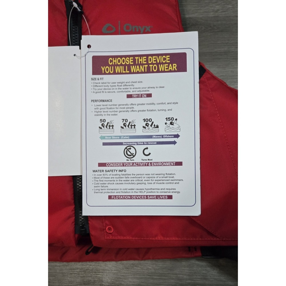 Onyx Universal Paddle Life Jacket / Vest PFD, Adult M/L, RED(121900-100-004-17) - Picture 12 of 12